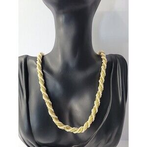 Vintage Trifari Gold Tone Twisted Rope Necklace Beaded Chain Classic Statement